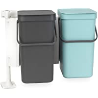 Brabantia Sort &amp- Go Cubo Integrado de Basura- Menta y Gris- Pack de 2 x 12 L- 2 Unidades